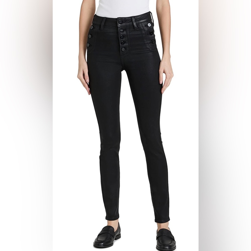 PAIGE Emmie Ultra Skinny Jeans, Black Fog Luxe Coating, Sz 30